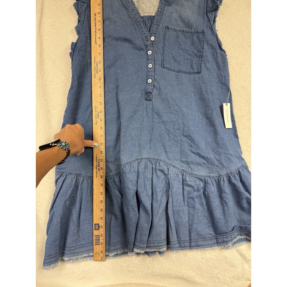 Chambray V-Neck Ruffle Sleeve Mini Dress - Blue - Picture 11 of 13